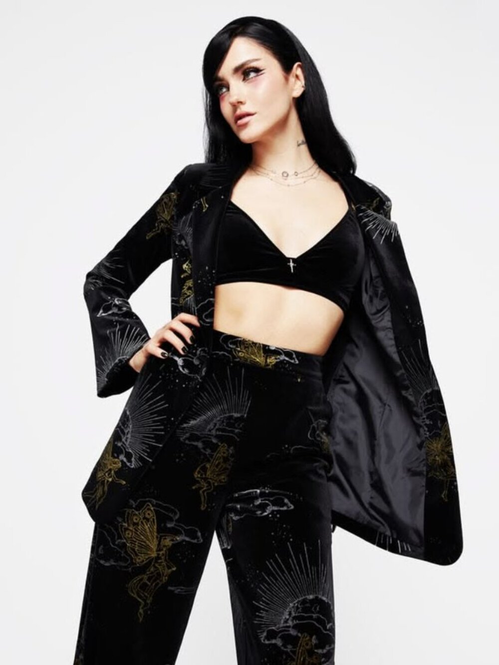 DISTURBIA Adelina whimsigoth fairy print velour blazer NWT